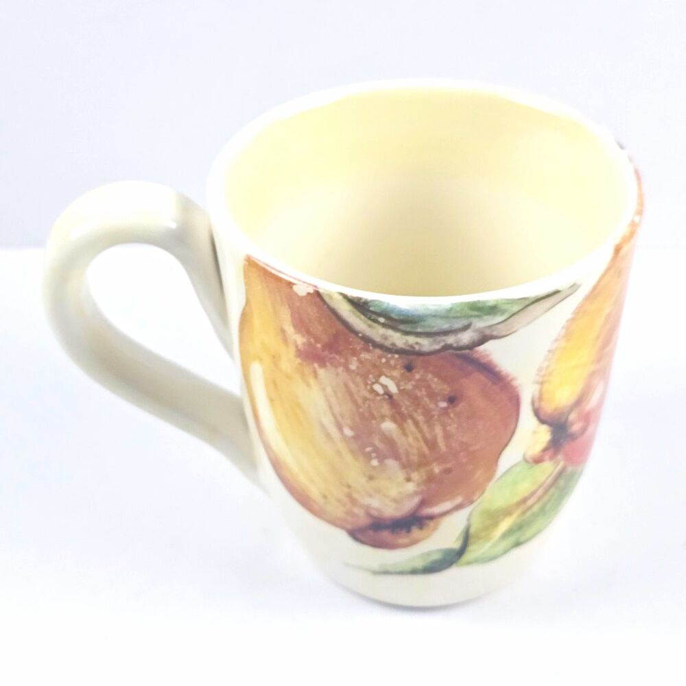 Pier 1 Fruit Hand-Painted Earthenware Coffee Mug Microwave Dishwasher Safe Italy